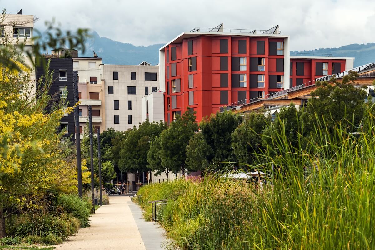 Apartment complex with green space integrated